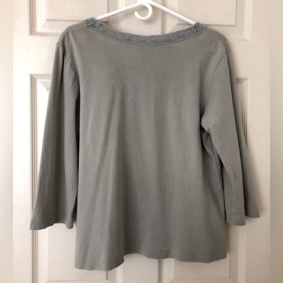 J. Jill 3/4 Sleeve Top Square Neck Chenille Lace Trim Light Green Size Large - Picture 2 of 6